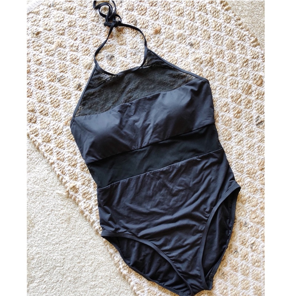 Black halter swimming suit!